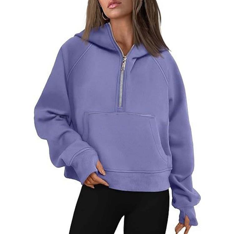 Women's Half Zip Pullover Fleece Lined Hoodie with Front Pocket Casual Long Sleeve Sweatshirt