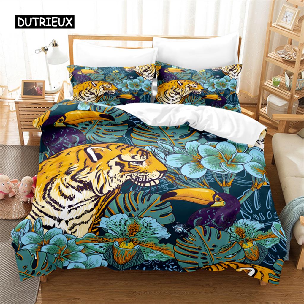 Tropenwald-Leoparden-Bettwäscheset Bettbezug-Set 3D-Bettwäsche Digitaldruck Bettwäsche Queen-Size-Bettwäscheset Modedesign
