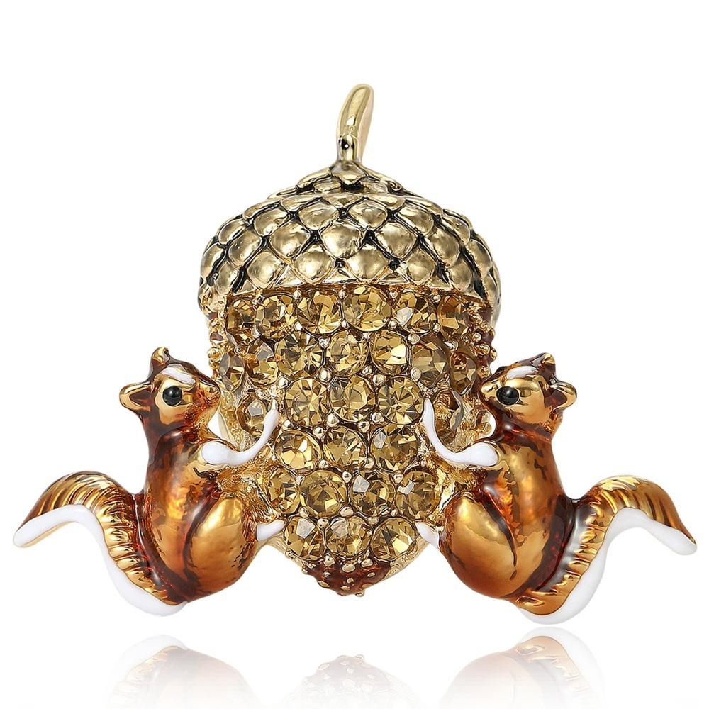 

Elegant Vintage Squirrel Chestnut Brooches Sparkling Beautiful Rhinestone Brooches Crystal Rhinestones Enamel Animal Pins Women