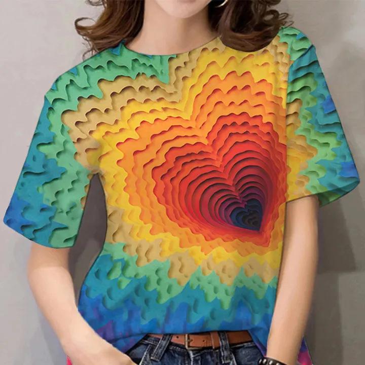 Casual Crew Neck Short Sleeve Fashion Printed Top Simple T-Shirts Women’s S