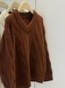 Euro-American Autumn/Winter V-Neck Cashmere Wool Cable Knit Sweater - Women's Loose Fit Long Sleeve Top