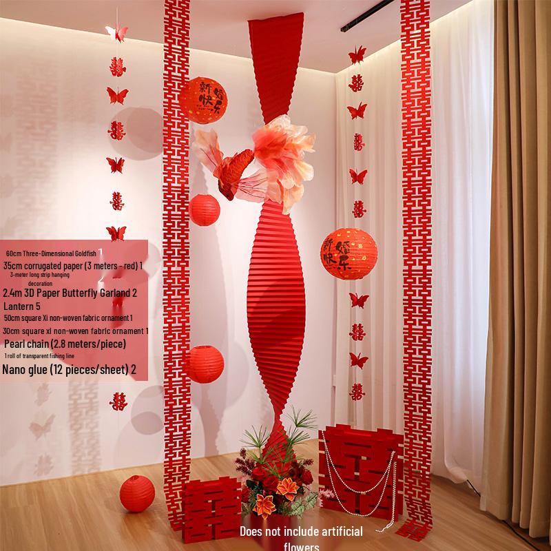 Double Happiness Wedding Room Decor Set: Non-Woven Fabric Papercut for Bride and Groom's Bedroom or Hotel.