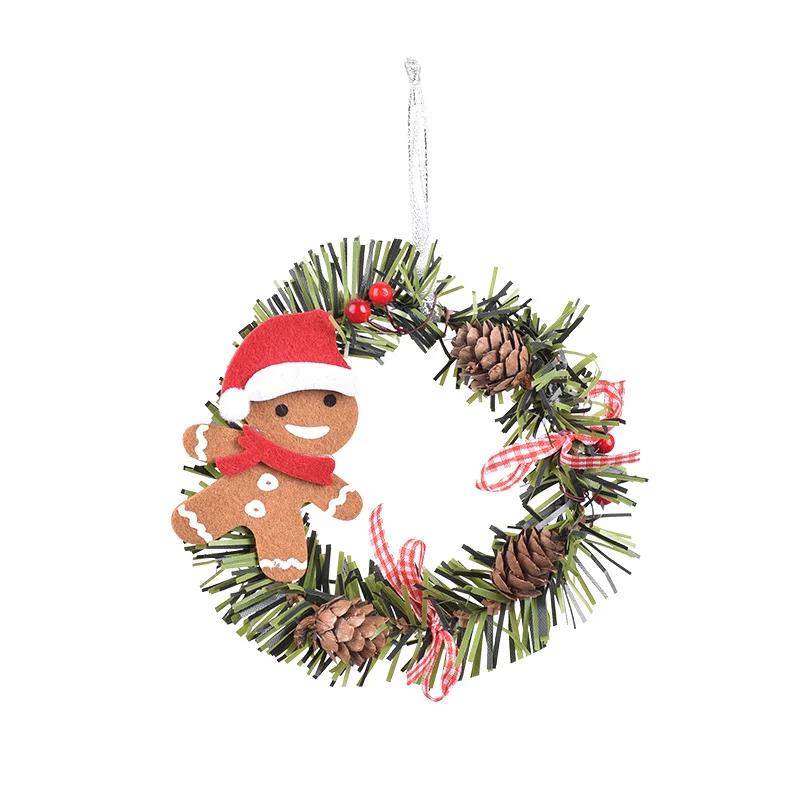 

1Pcs Christmas Wreath Pine Cone Pendant Santa Snowman Elk Beer Penguin Mini Wreath Ornament Xmas New Year Party Decoration