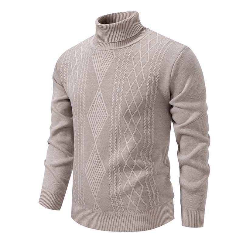 Men's Autumn-Winter Plus Velvet High Neck Sweater - Warm, Thick Knitwear for Middle-Aged Dads