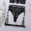 Sexy Women's Lingerie Set Black Embroidery Hollow Out Lingerie Set See-through Lace Trim Shaping Lingerie Set