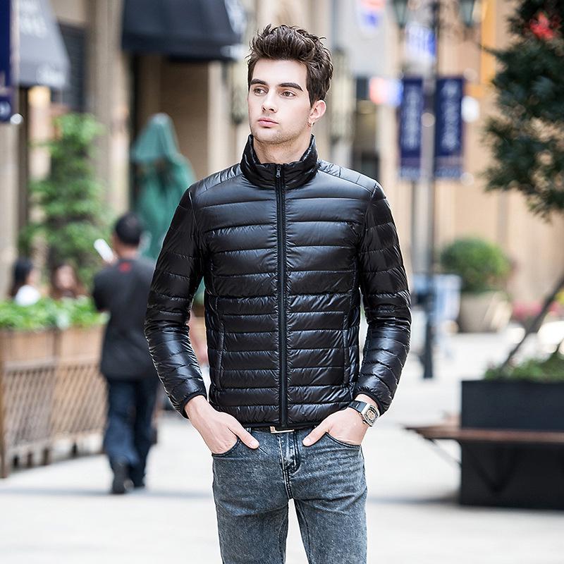 Men's Slim Fit Lightweight Down Jacket: Stand-Up Collar, Autumn/Winter Collection, Plus Sizes Available.