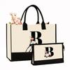 Canvas Shoulder Bag Makeup Set with Color Block Print & Portable Zipper Clutch