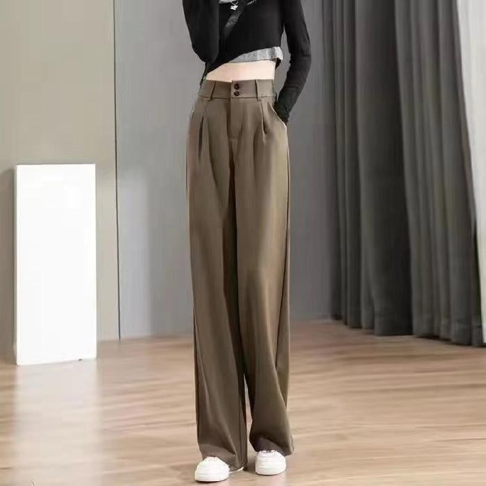 Pantaloni da completo da donna a doppiopetto tinta unita a vita alta drappeggiati slim fit a gamba larga