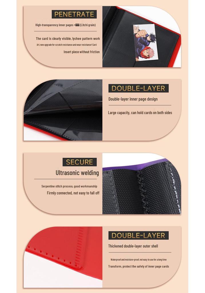 4-Pocket Solid Color PP Card Storage Album with Elastic Band, Large Capacity for Game Cards or Photos - Holds 160 Cards