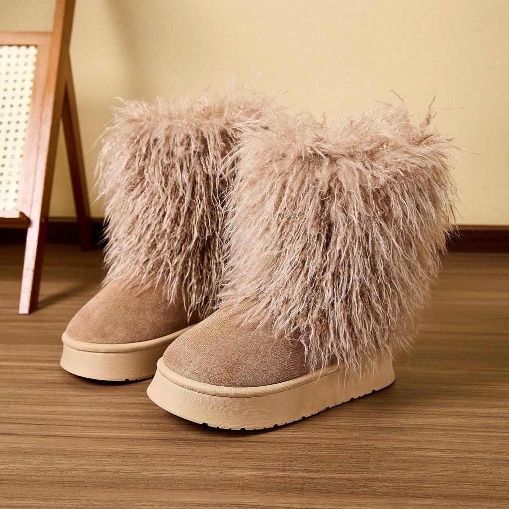 2025 New Style Autumn and Winter Long Wool Mid-calf Boots Thick-soled Warm Home Cotton Shoes Casual Fashion Snow Boots for Women