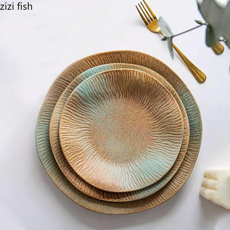 Kiln Changes Retro Ceramic Deep Plate Irregular Salad Plate Pasta Plate Dessert Plates Hotel Molecular Cuisine Tableware