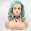 Cosplay paruka ze syntetické krajky Krátká Ombre Bobová paruka Kudrnatá Zelená paruka Syntetická paruka Blond paruky pro černé ženy Cosplay paruka