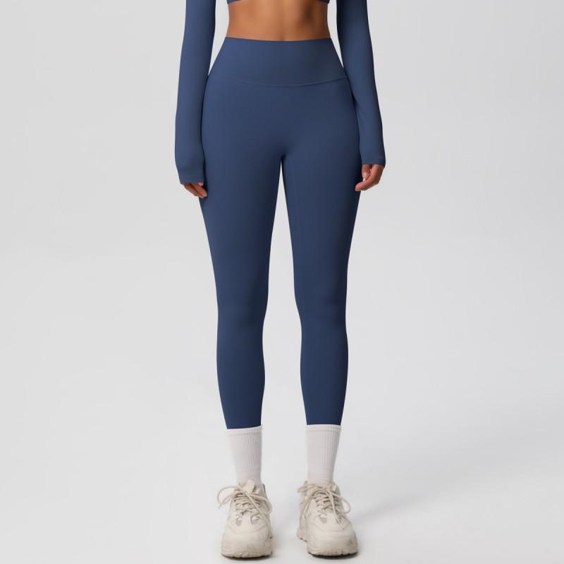 Womens High-Waisted Sports Leggings Solid Color Quick-Dry Double-Sided Brushed Yoga Running Fitness