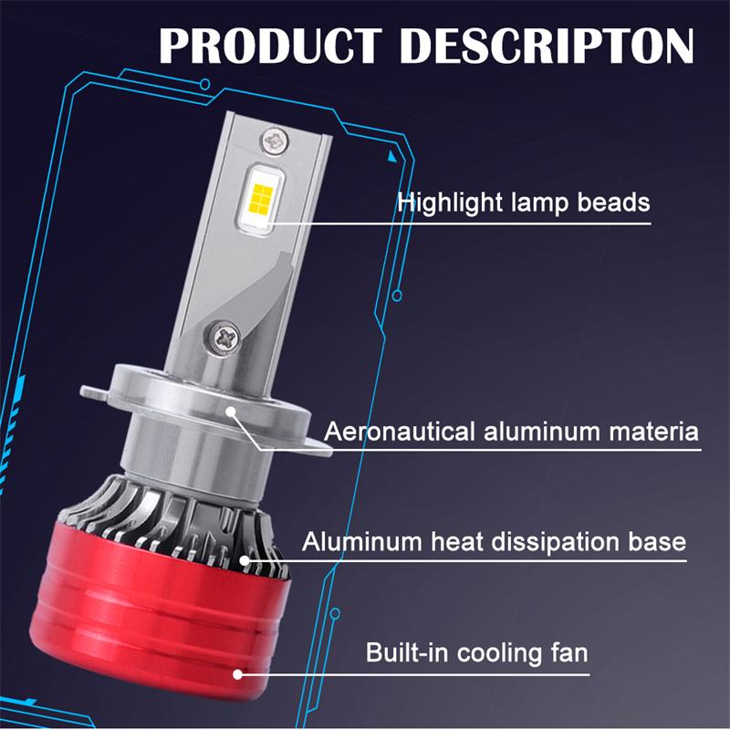 2Pcs H7 Led Bulb 6000K Cool White Led Fog Light Bulbs With Cooling Fan Led Fog Lights Plug And Play Ip67 Waterproof