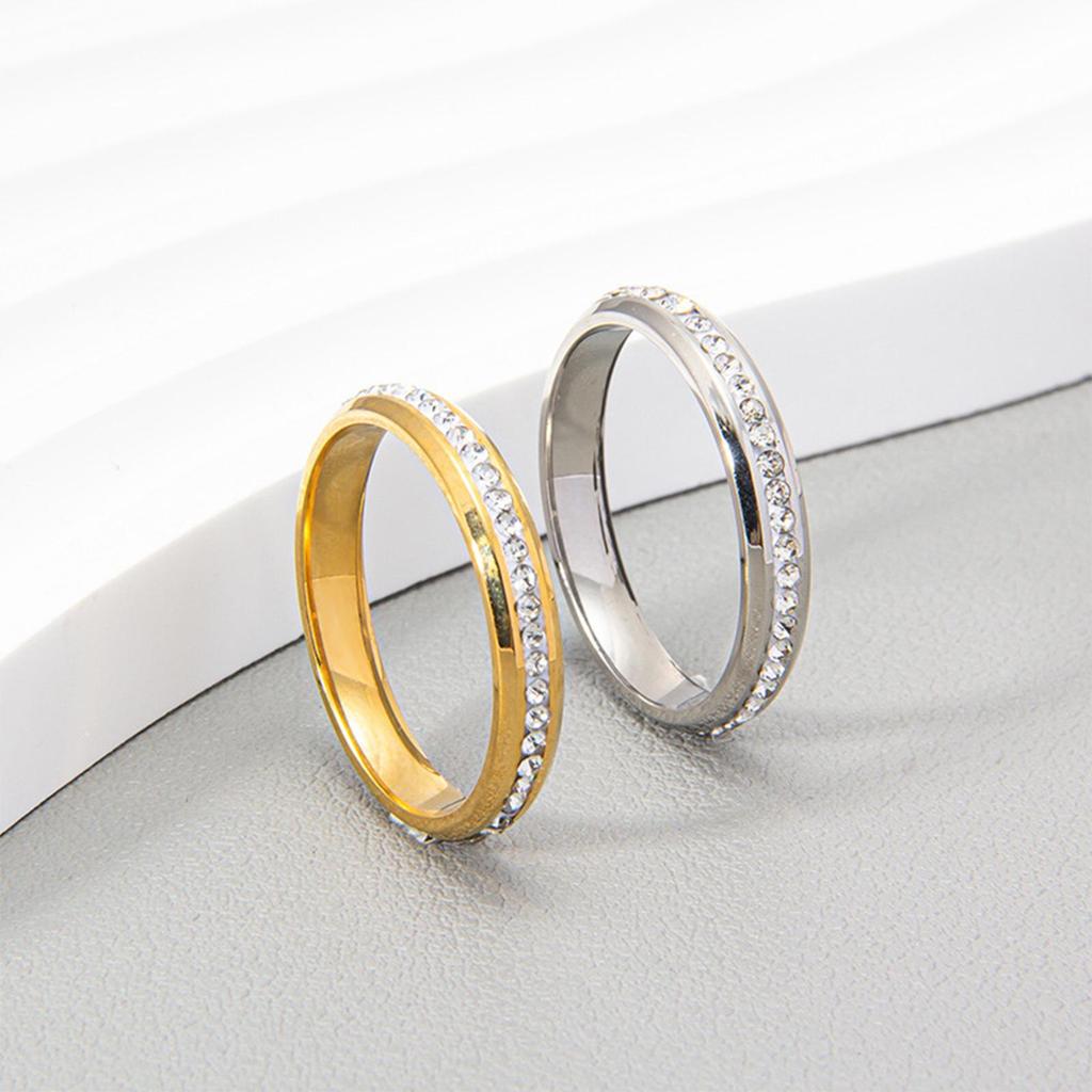 3MM Thin Rhinestone Polymer Clay Titanium Steel Pinky Ring - European & American Fashion
