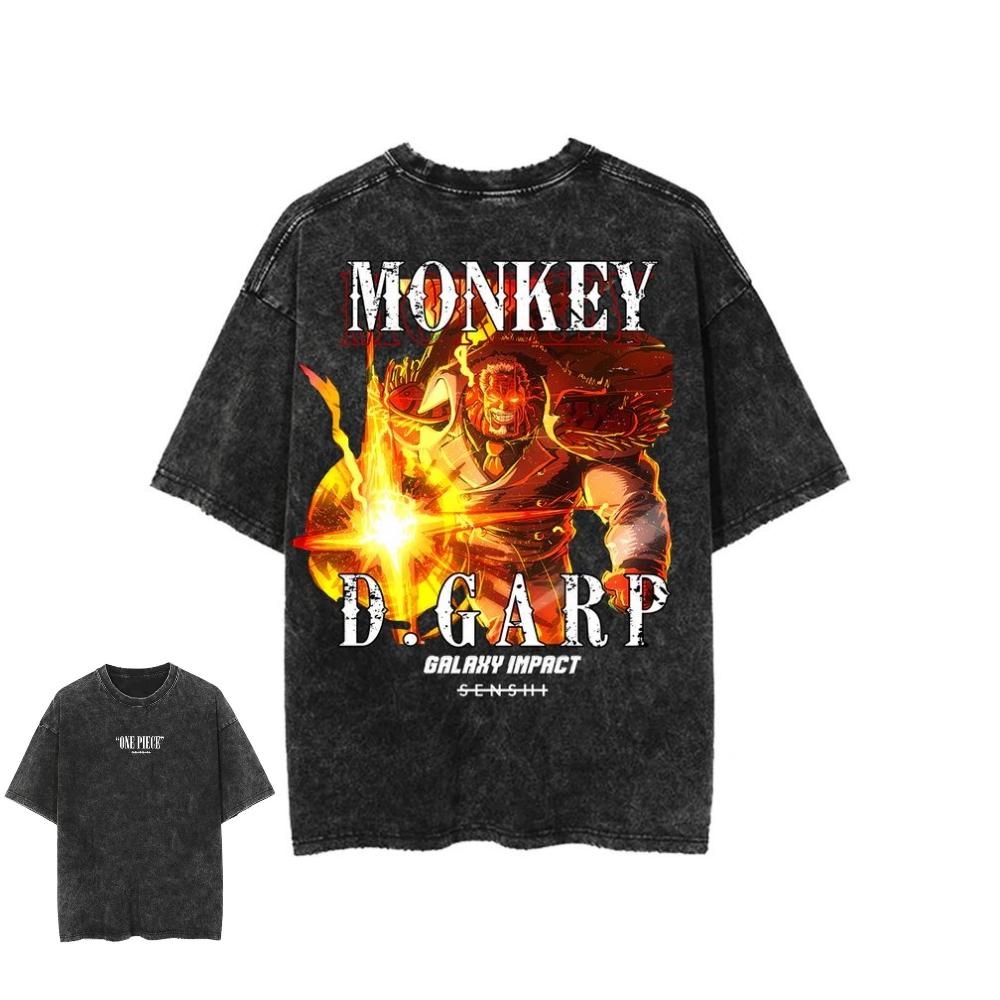 Oversized Vintage Washed One Piece Anime T Shirt Men Women Cotton Short Sleeve Tee Streetwear Graphic Print Tops