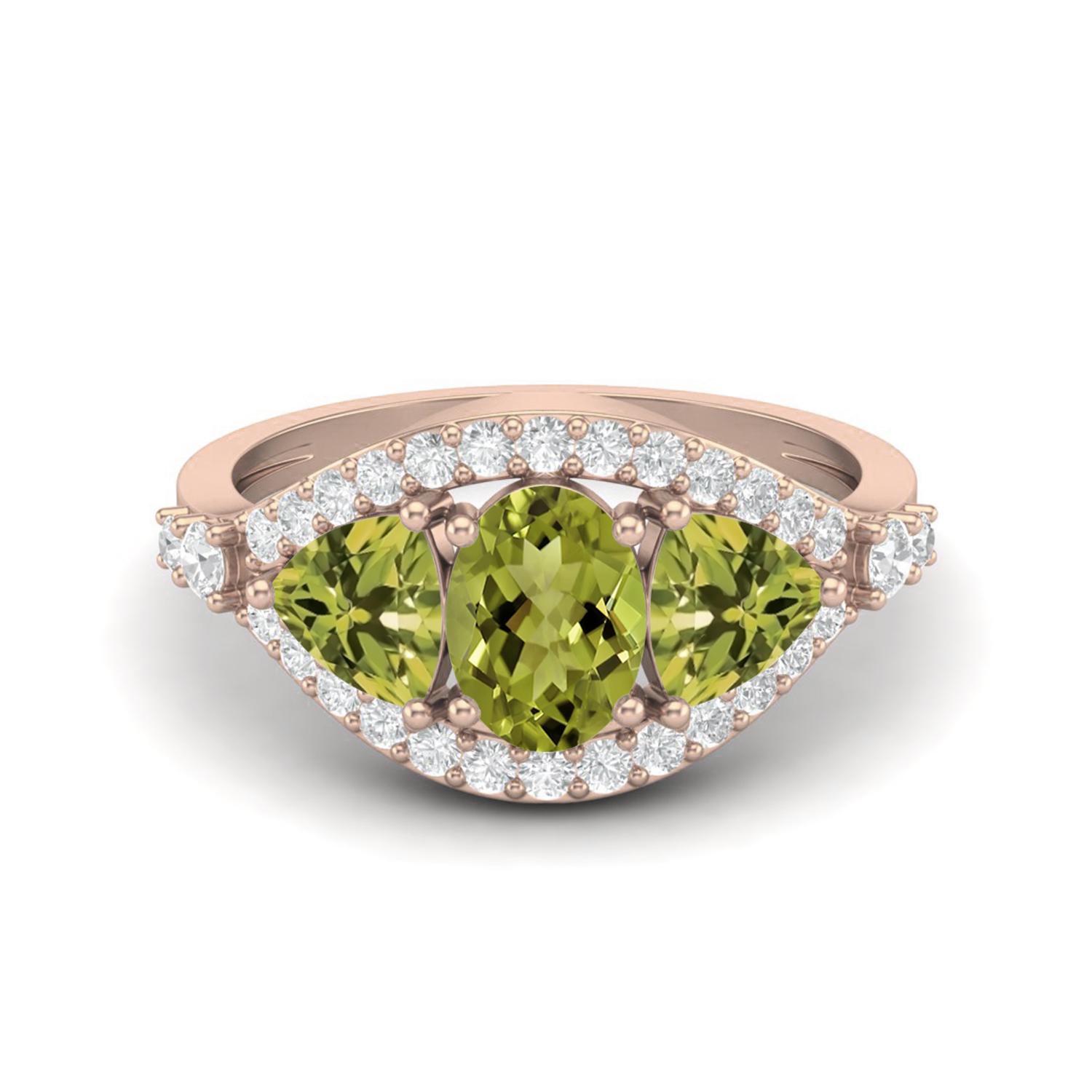 

2.6 Ctw Oval Peridot 925 Sterling Silver Rose Vermeil Three Stone Women Engagement Ring 12 Яскраво-рожевий