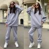 2023 Women's Fashion Solid Color Hooded Sweatshirt & Casual Two-Piece Set for Autumn/Winter