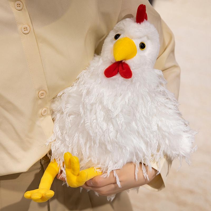 28cm Fluffy Rooster Plush Long-Hair Cute Chicken Stuffed Animal Super Soft Kawaii Birthday Gift Idea ideal for KidsandFarm Lovers Home Decoration