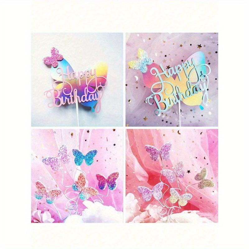 5pcs Ombre Glitter Butterfly Cake Toppers, Rose Gold Foil Balloon Cake Decorations, Sparkling Butterfly Cupcake Picks Butterfly Cake Decor