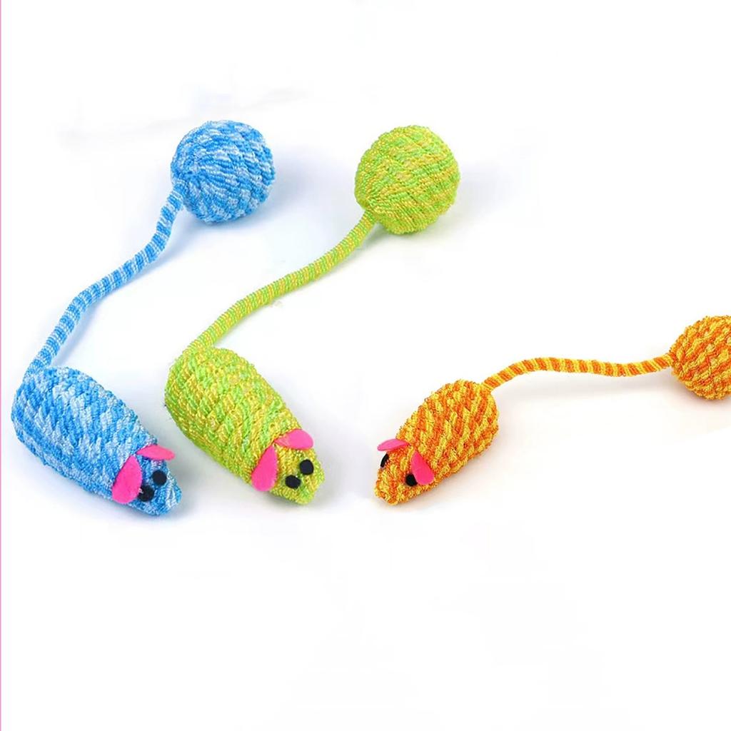 1pc Cat Playing with Mouse, Colorful Weaving Mouse Tail Ball, Teasing Cat Toys, Rustling Sound, Self Hi Toys, Pet Supplies