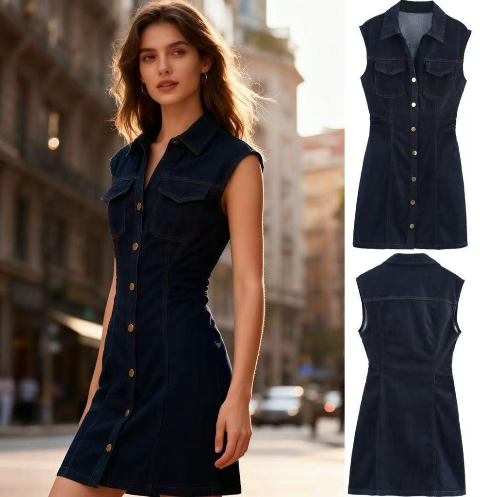 2025 Summer Slim Fit Denim Mini Dress for European and American Women