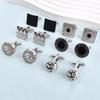 1 Pair Men Cufflinks Polished Smooth Surface Rhinestones Inlaid Rectangle Round Twist Shape Suit Shirt Cufflinks Button Replacement Accessories