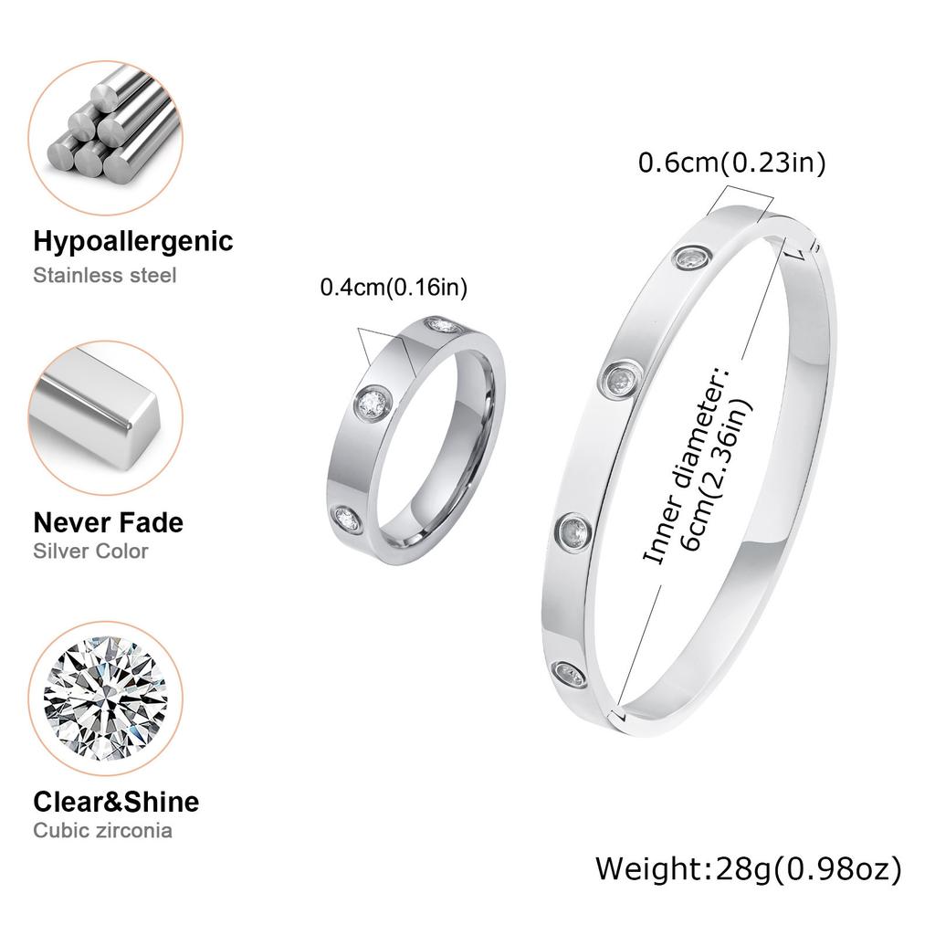 Vnox Luxury Love Ring Bracelets Gift for Women, Heart CZ Stone Inlay Gold Plated Stainless Steel Cuff Bangles, Mothers Day Gift