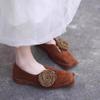 Car Stitch Flat Shoes Women's Spring Autumn Retro Niche Flower Square Toe Deep Mouth Soft Sole Single Shoes