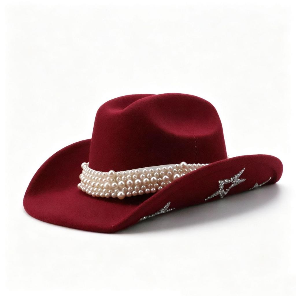 European and American Pearl Retro Woolen Top Hat Fashion Western Cowboy Hat Autumn and Winter British Jazz Hat