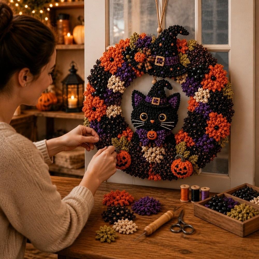 1 Set 3D Layered Texture Halloween Wreath Lightweight Handmade Stuffed Wreath  Front Door Entryway