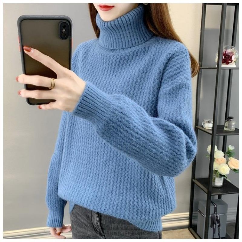 High Collar Sweater Women Pullover 2023 Autumn/Winter Long Sleeve Short Loose Versatile Bottom Knit Sweater Pullover Female Tops