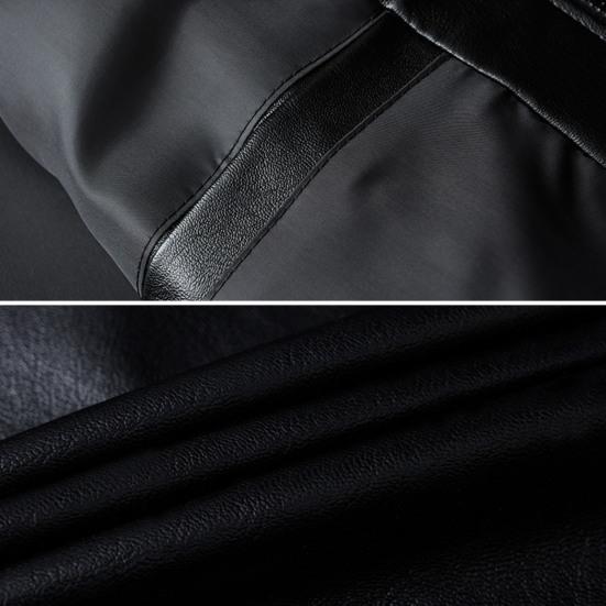 Men Fall Winter Coat Smooth Faux Leather Windproof Stand Collar Long Sleeve