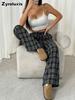 Autumn Winter New Fashion Casual Plaid Wide Leg Pants Women's School Season Christmas Daily Wear Outfit
