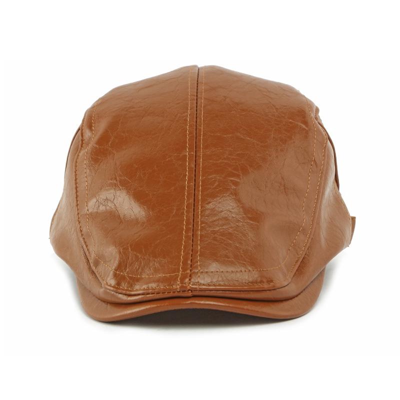 Autumn Winter Hat Men's PU Leather Beret British Retro Forward Hat Warm Peaked Cap