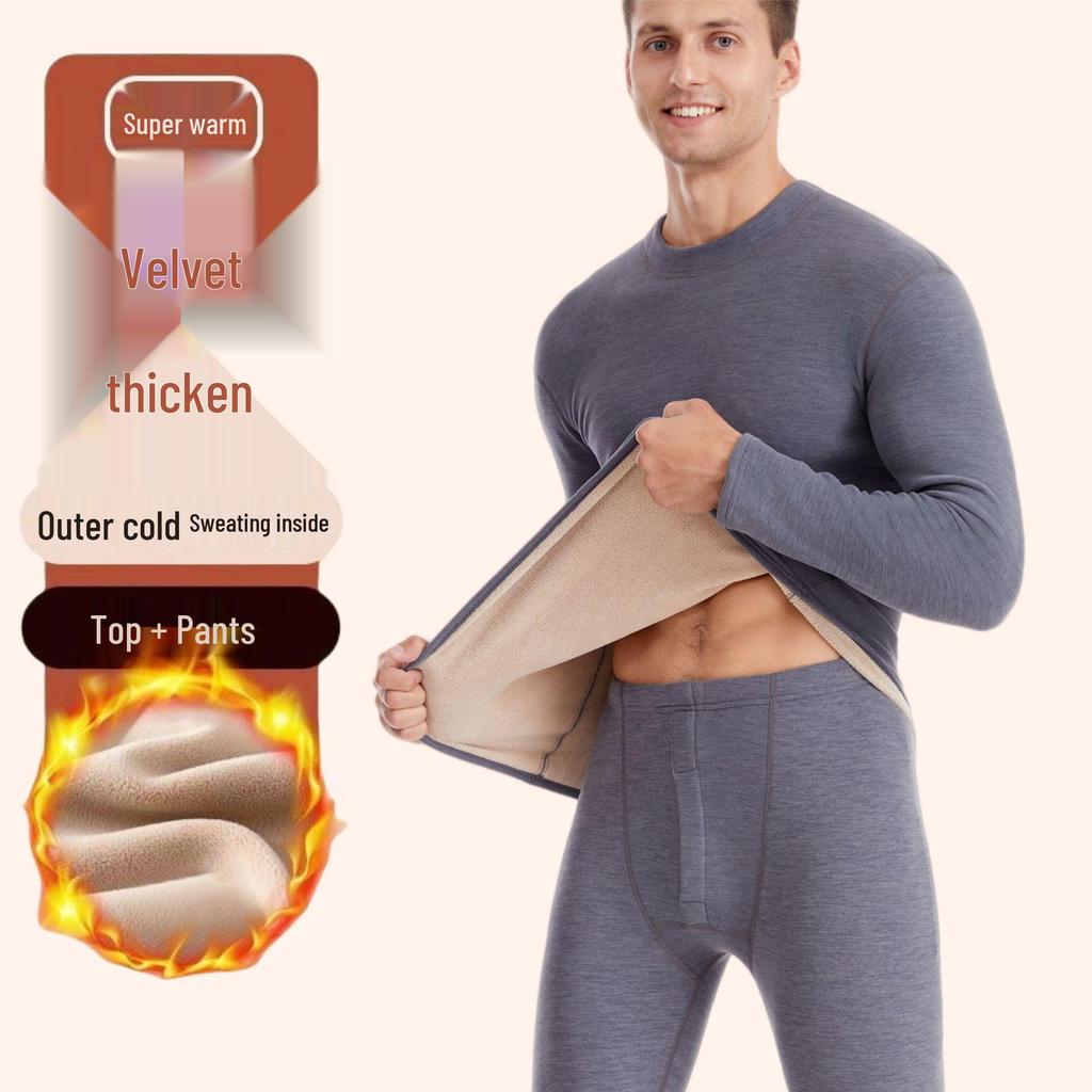 Men's Luxe Fleece-Lined Lambswool Thermal Set for Autumn-Winter