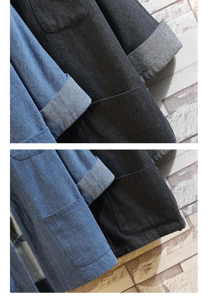 Herren Frühling Denim Tang Anzug Jacke mit chinesischen Froschknöpfen: Zen-inspirierte taoistische Hanfu-Robe