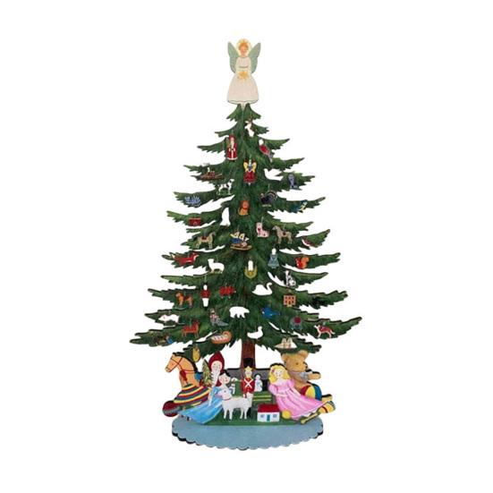 10 Inch Wooden Mini Christmas Tree Handmade 3D Xmas Tree Tabletop Centerpiece with Angel Topper for Home Office Mantel Decor