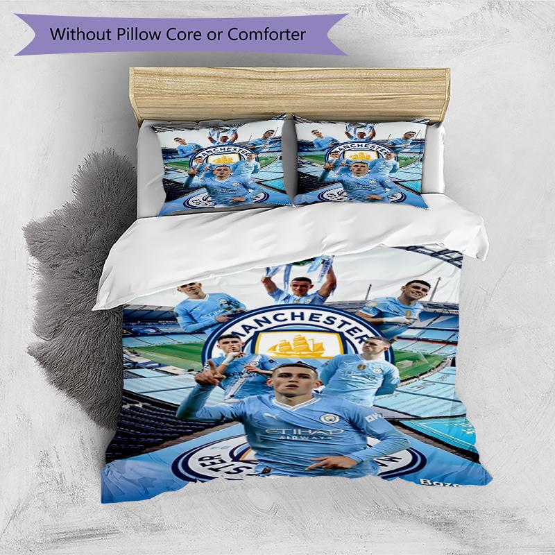 3pcs Duvet Cover Set (1*Duvet Cover + 2*Pillowcase, Without Core),Football Team City FC Print Bedding Set, Bedroom Decor, All‑Season, Birthday Gift