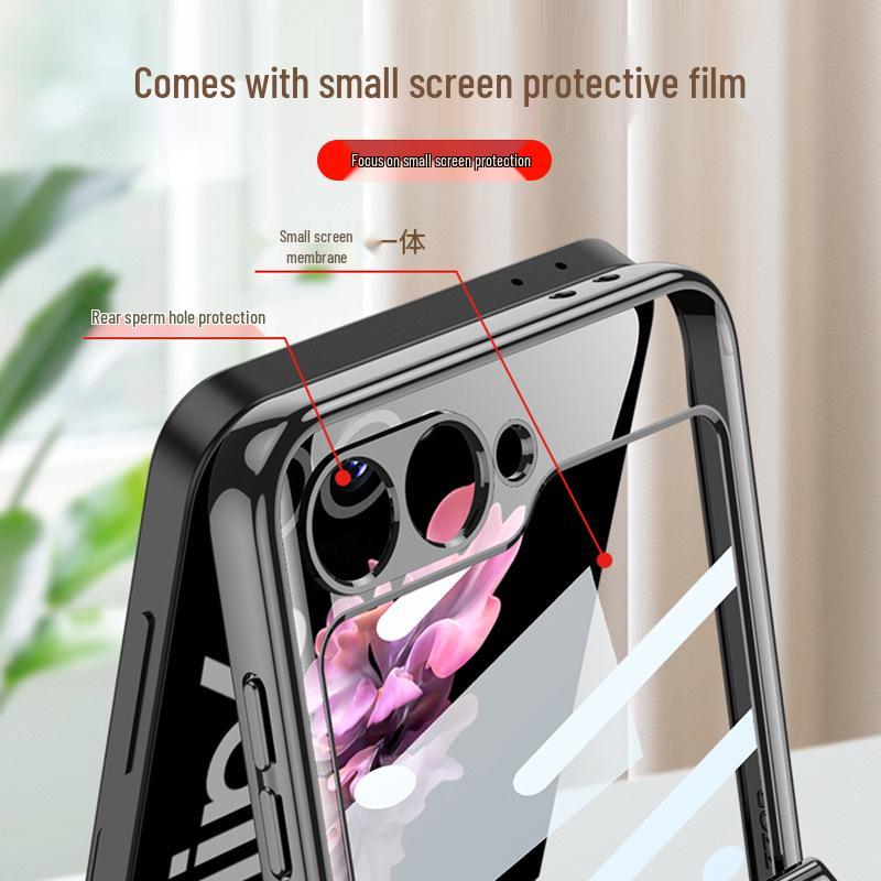 Samsung Z Flip6 Full Wrap Transparent Electroplated Magnetic Hinge Case