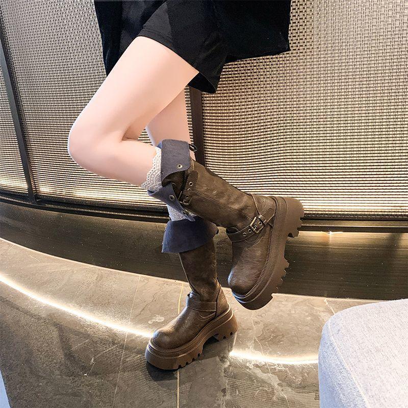 Damen hohe Martin-Stiefel mit dicker Sohle 2025 Herbst und Winter neue Mode vielseitig aber knieumschließend hohe Stiefel Kinder