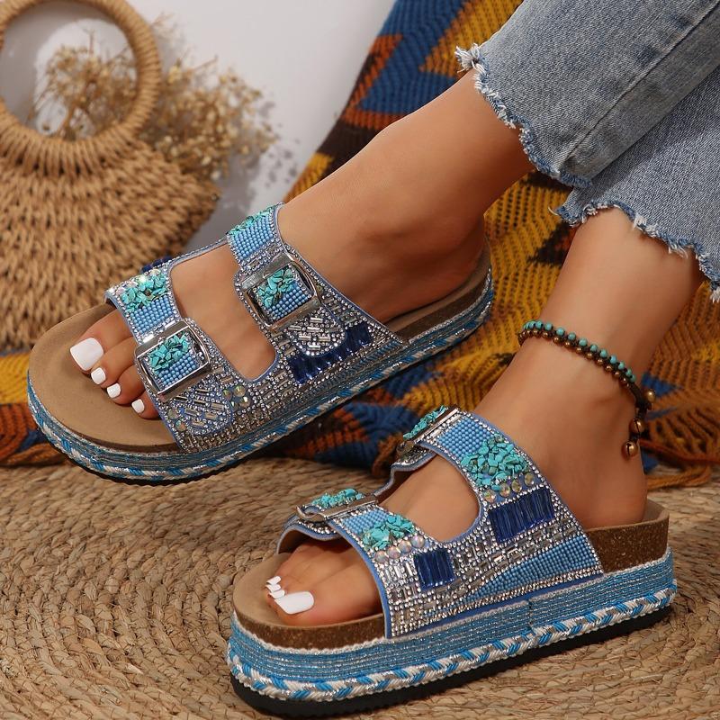 Infradito con Fibbia Metallica e Suola Morbida da Donna per Esterno Nuova Moda Versatili Zeppa con Strass Antiscivolo Fresche Pantofole
