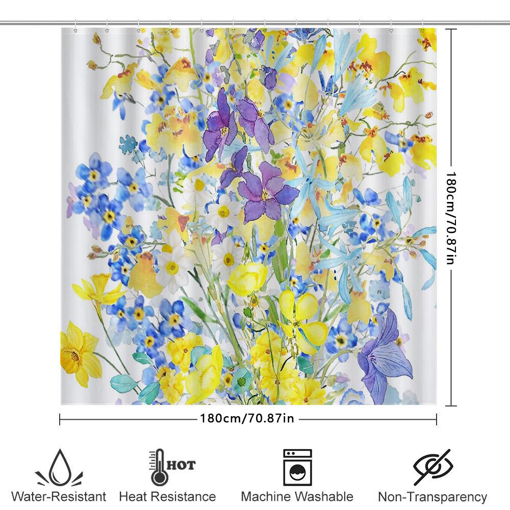 Floral Shower Curtain Botanical Flower Pattern Waterproof Bathroom Decor Vintage Farmhouse Rustic Nature Artistic Wall Hanging