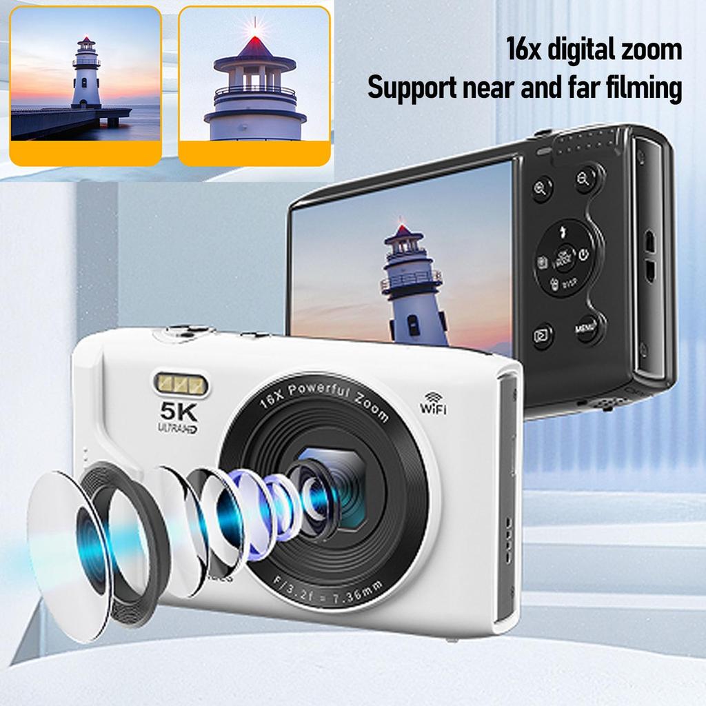 5K Digital Camera, 72MP Blogging Camera, 16x Optical Zoom, 2.8-inch LCD Screen, AF Autofocus, LED Fill Light, Built-in WiFi, Travel Photography,