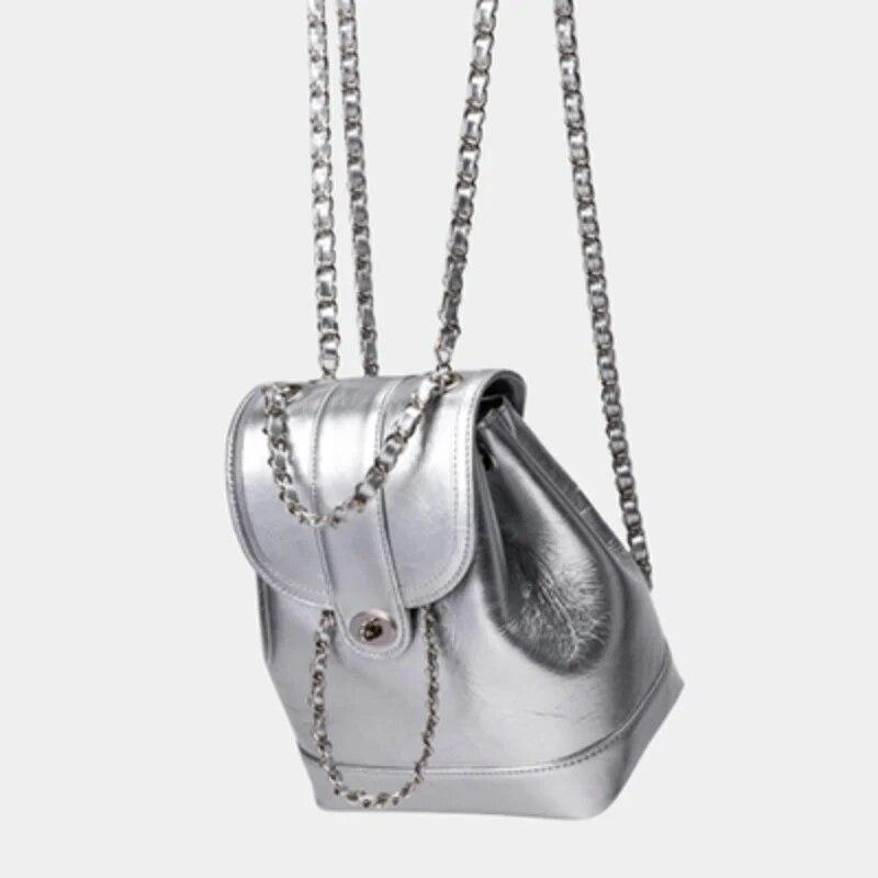 New Fashion Casual Women's Chain Backpack Solid Color Travel Backpack