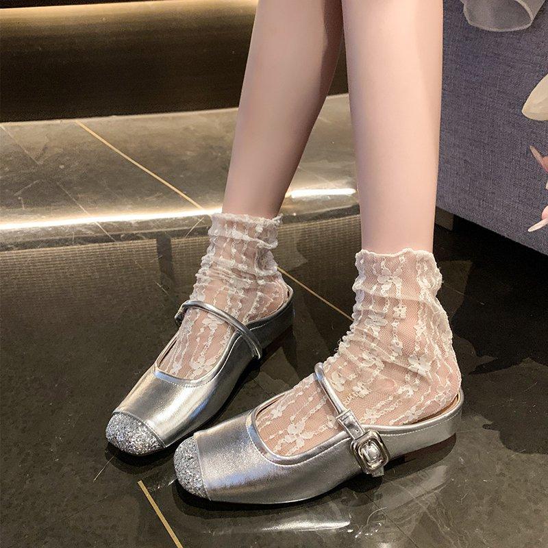 Hot Selling 2025 Silver Women's Balance Slippers Half Drag Sole Round Head Joining Ballet Slippers With Drawstring Mary Sandals