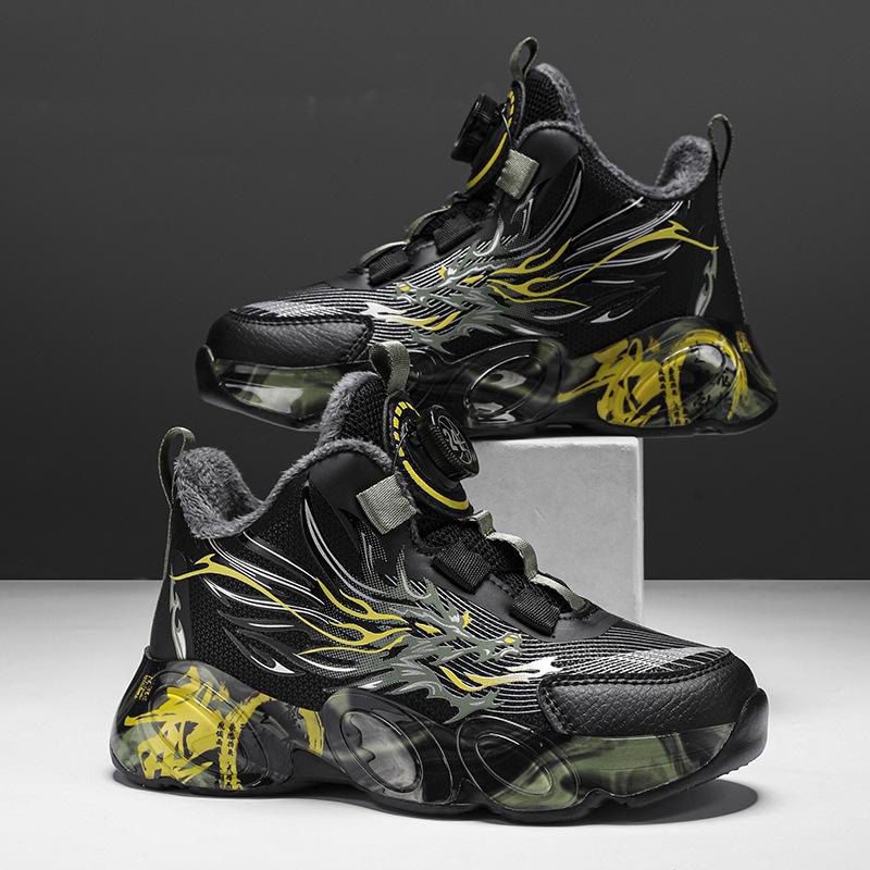 2025 spring new children's sports shoes leather waterproof boys basketball shoes lightweight shock-absorbing primary school running shoes