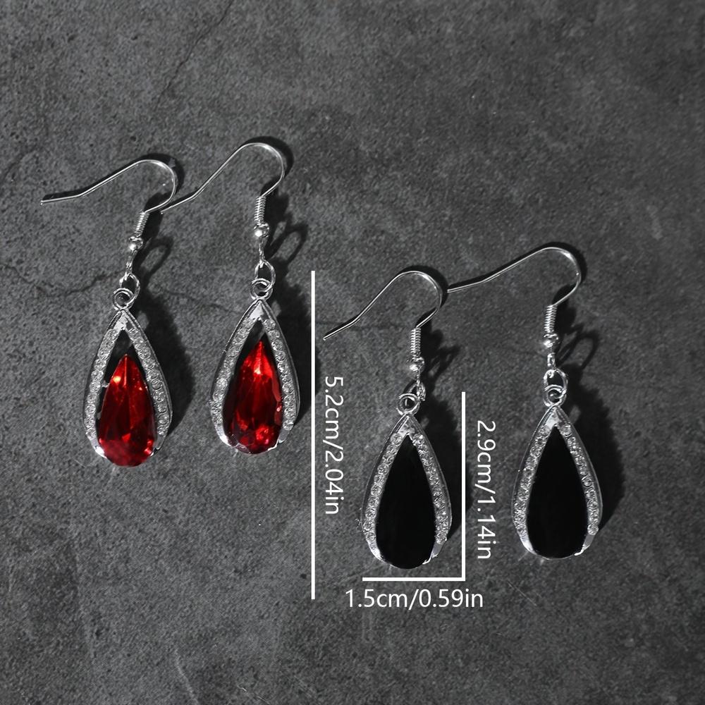 [Gothic Waterdrop Earrings] Gothic Waterdrop Earrings - 1 Pair, Hook Design, Red/Black, Retro Charm, Ideal Holiday Gift for Sister or Best Friend