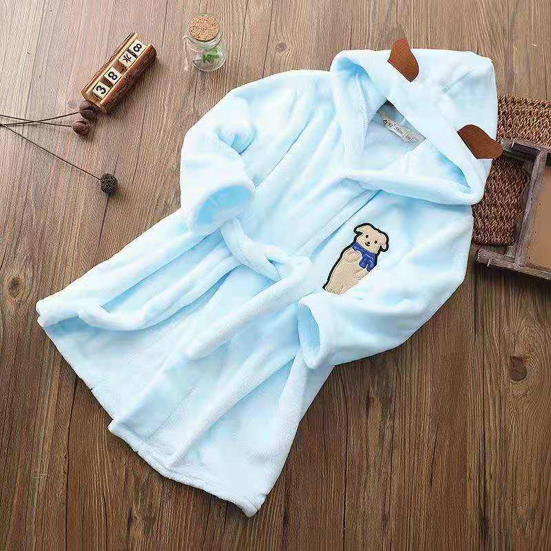 Children's Thickened Flannel Robe - Coral Fleece Pajamas for Boys & Girls, All-Season Bathrobe for Autumn & Winter