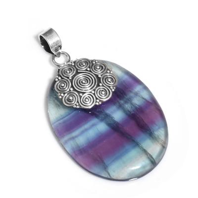Fluorite Gemstone Handmade Pendant Jewelry 2.05" Solid Sterling Silver For Women & Girls